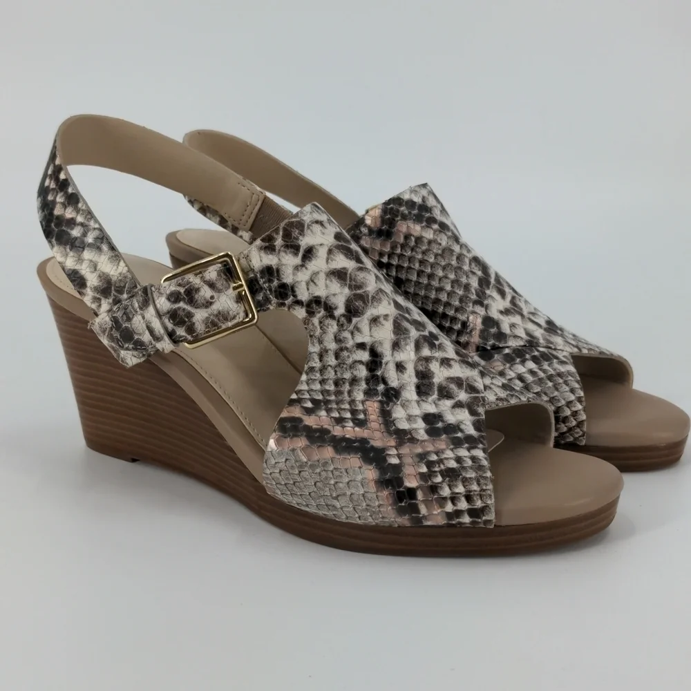 NWT COLE HAAN Snakeskin Leather Wedge Sandals